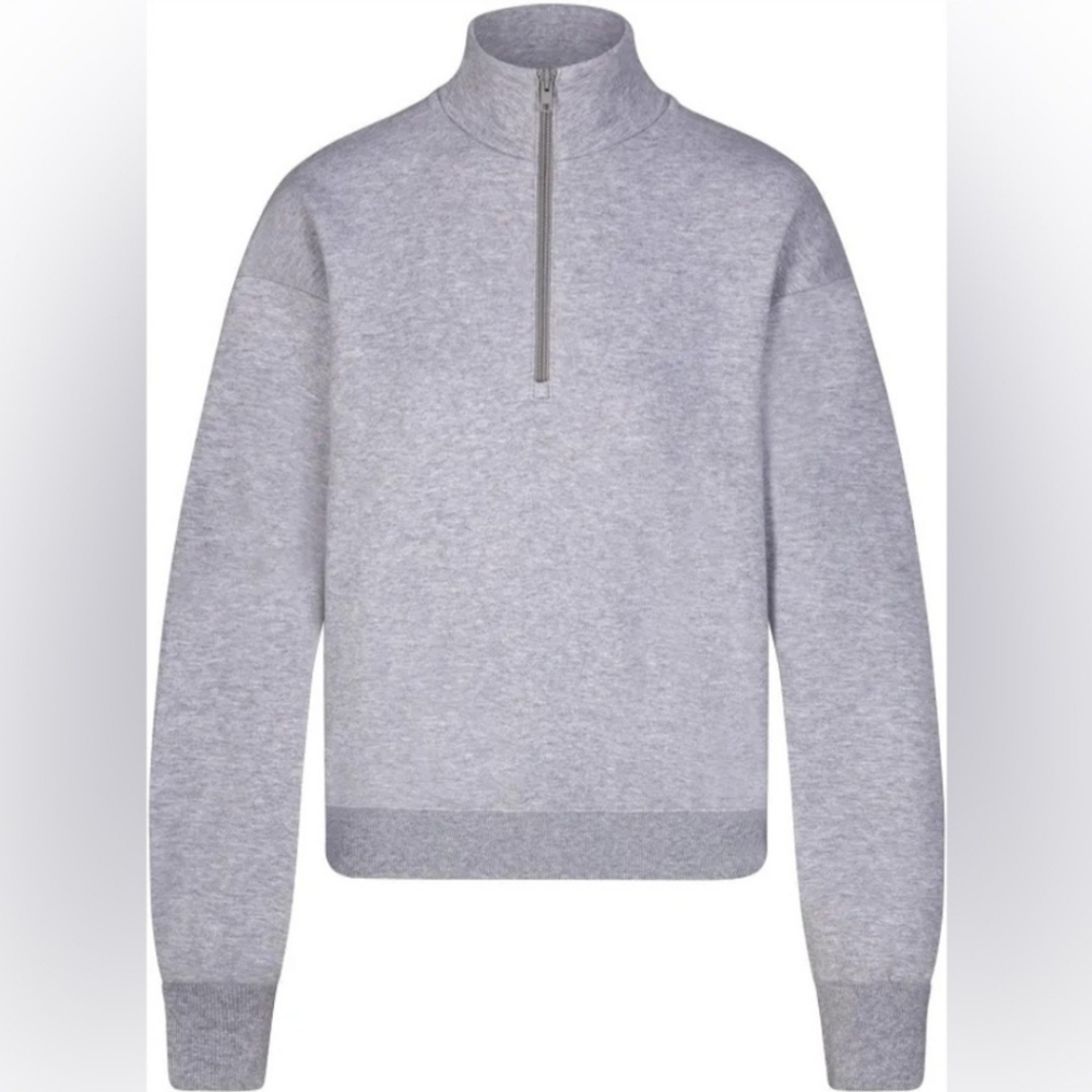 Skims Cotton Fleece Quarter Zip. Size Large/ Heather Grey